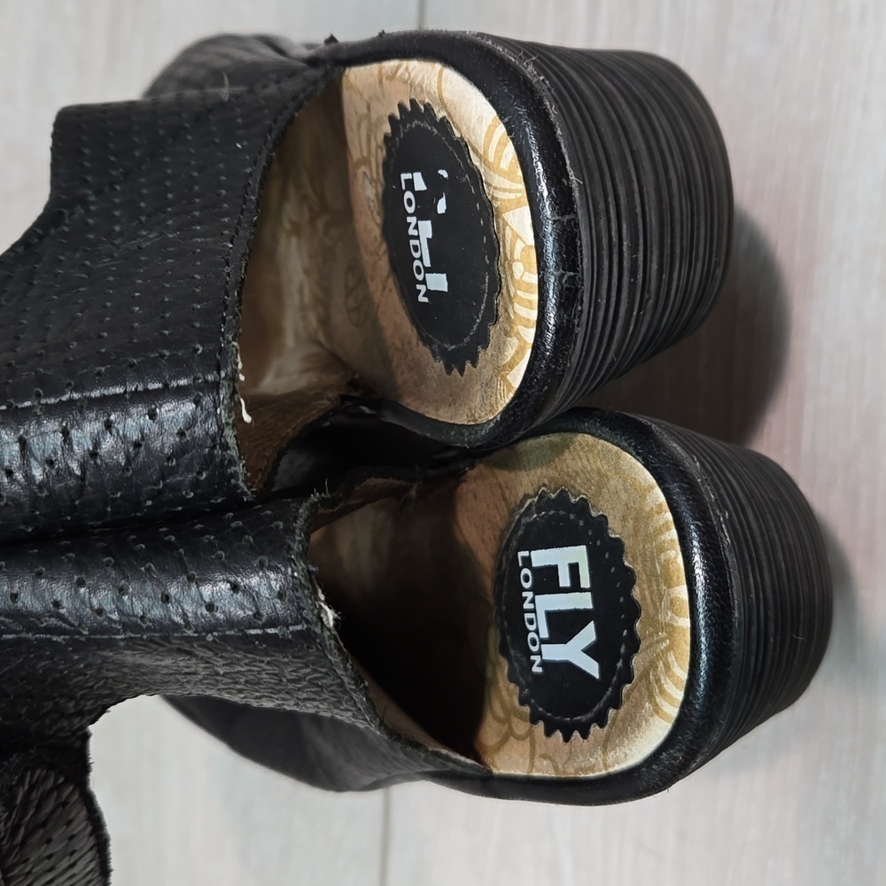 Fly London Black Perforated Peep-Toe Wedge Sandals - Picture 8 of 16